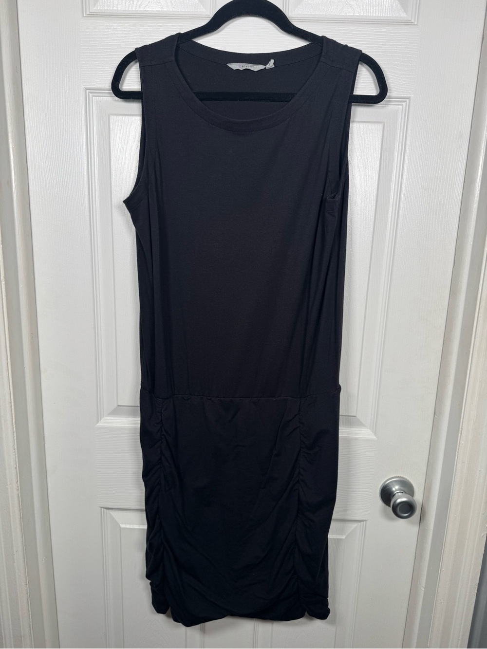 Athleta Black Ruched Sleeveless Midi Dress Modal Stretch Large